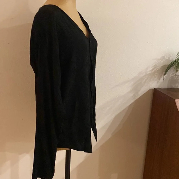 CP Shades sz M black rayon button down blouse w/ brocade floral embroidered - Picture 3 of 8